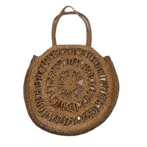 Zara Shoulder Tote Large Tan Brown Jute Straw Macrame Handbag Beach Pool Summer